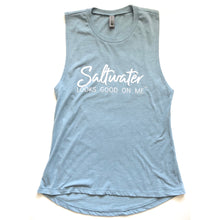 Load image into Gallery viewer, blue saltwater looks good on me tank top